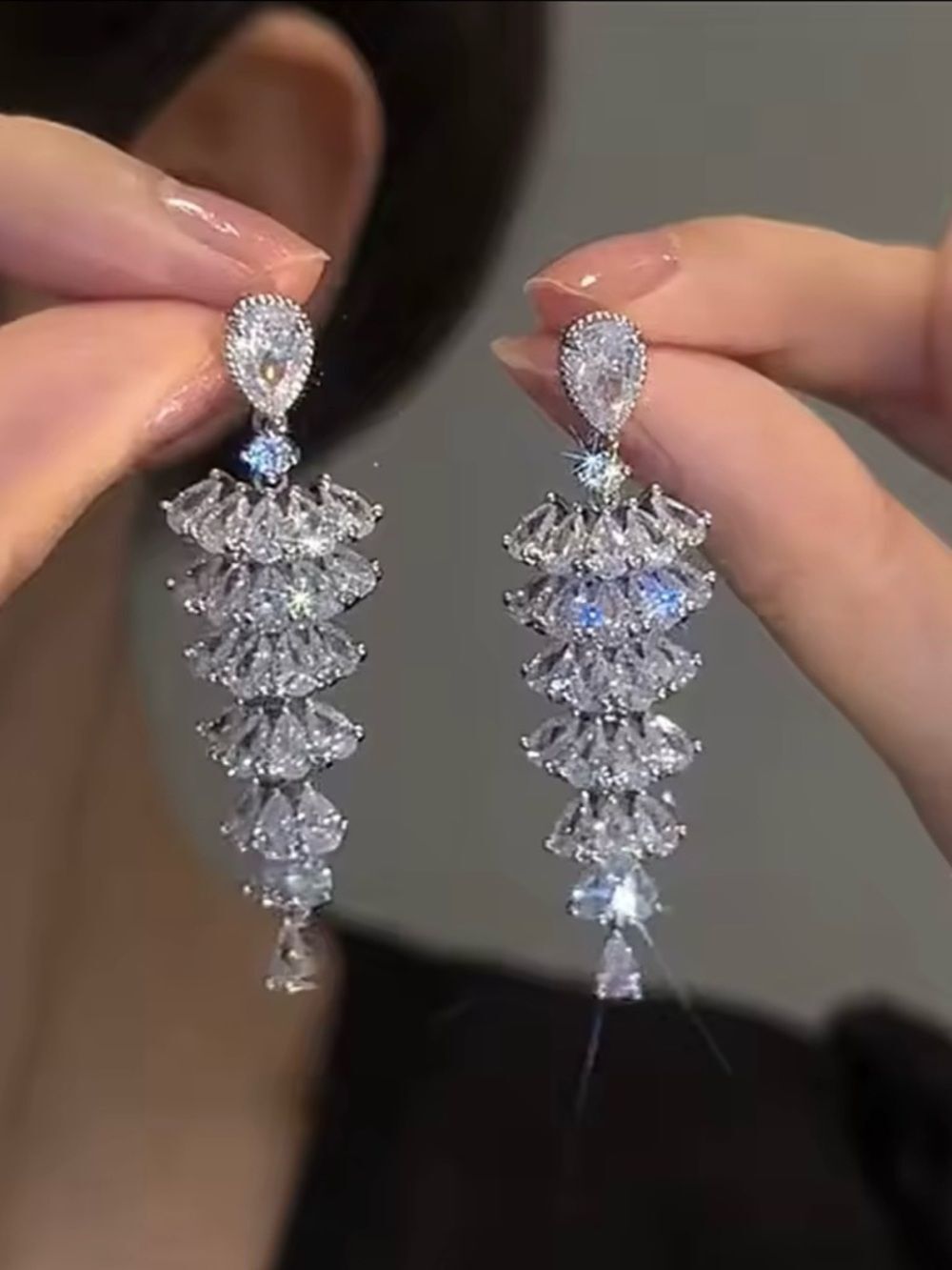 Elegant Silver Crystal Drop Earrings - Sparkling Bridal Jewelry